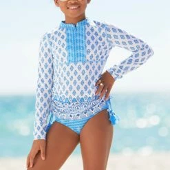Cabana Life Toddler Girl's Seascape 2-Piece Rashguard Swim Set