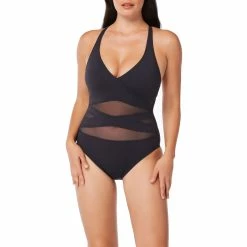 Bleu Rod Beattie Womens V Neck Cross Back One Piece Swimsuit