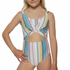 O'Neill ONeill Girls Baja Stripe Twist Front One Piece Swimsuit