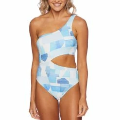 Splendid Womens Block Party Asymmetrical One Piece Swimsuit